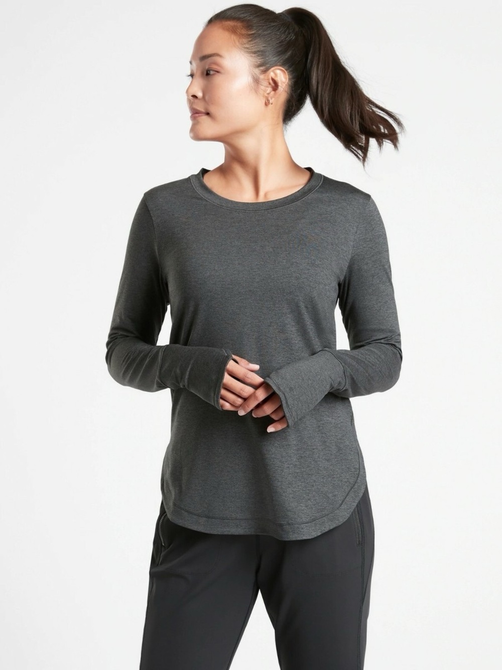 Athleta Gray Space Dye Long Sleeve Thumbhole Athletic Top Women’s Small